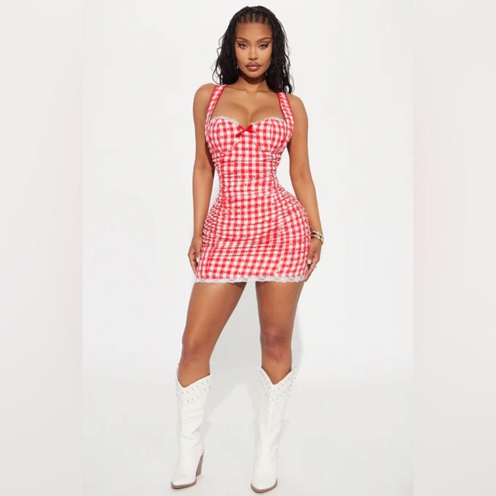 Fashion Nova Red and White Checkered Mini Dress